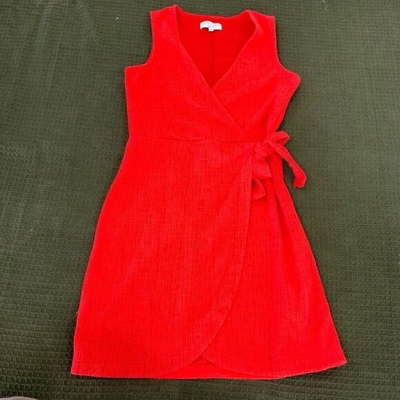 MADEWELL texture thread solid red faux wrap dress sz xs womens j3140 - Picture 1 of 7